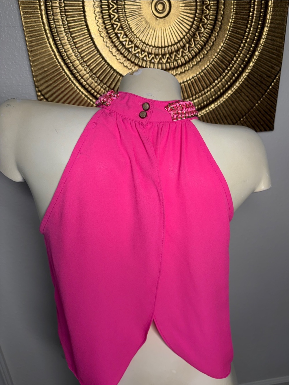 Chocolate Hot Pink Halter Camisole with Gold Chain Detail - Picture 3 of 5
